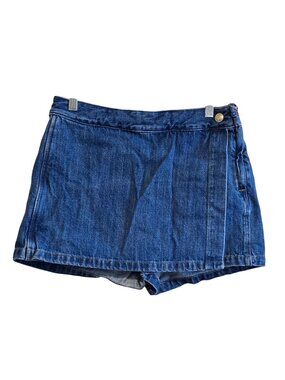 High-Waisted Denim Skort With Back Pockets & Side Button